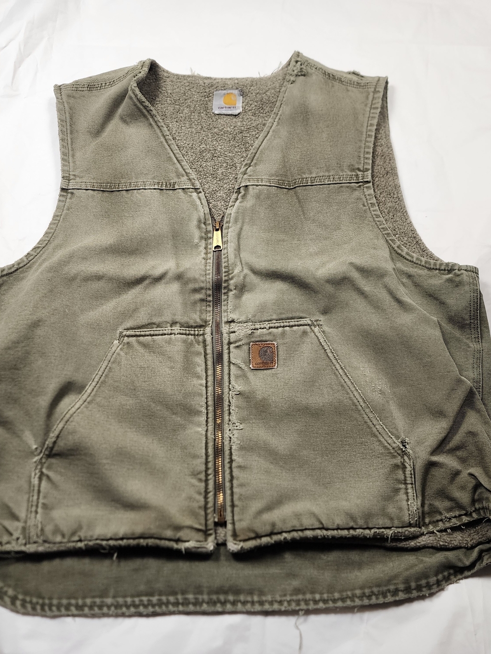 VTG Carhartt Sherpa Lined Duck Canvas Workwear Vest Green Size Xlarge Is Used